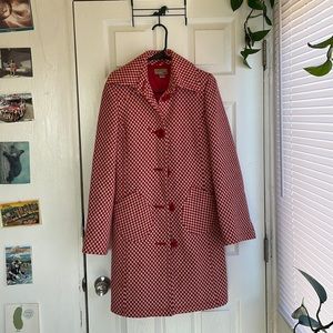 Red/white checkered pea coat